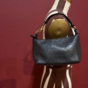 Coach Black Embossed Signature C Mini Leather Top Handle Bag Purse